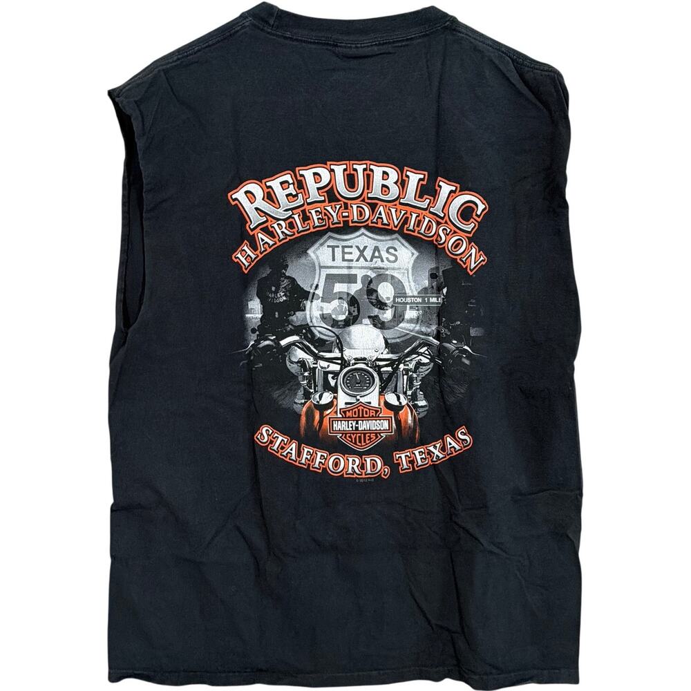 Harley Davidson Men Shirt Black Cut Off Sleeves Republic Stafford Texas 2012 L